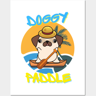 Pug doing the doggy paddle on a boat Posters and Art